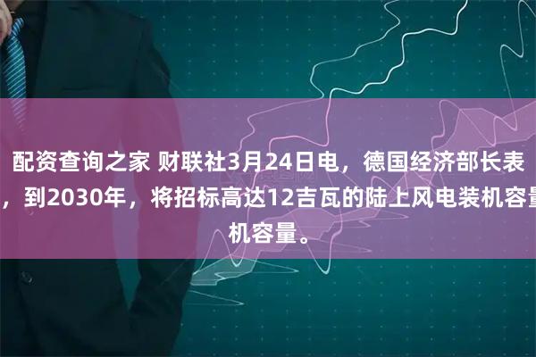 配资查询之家 财联社3月24日电，德国经济部长表示，到2030年，将招标高达12吉瓦的陆上风电装机容量。
